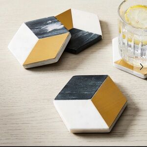 West Elm - Phineas Marble & Brass Coaster (Set of 4)